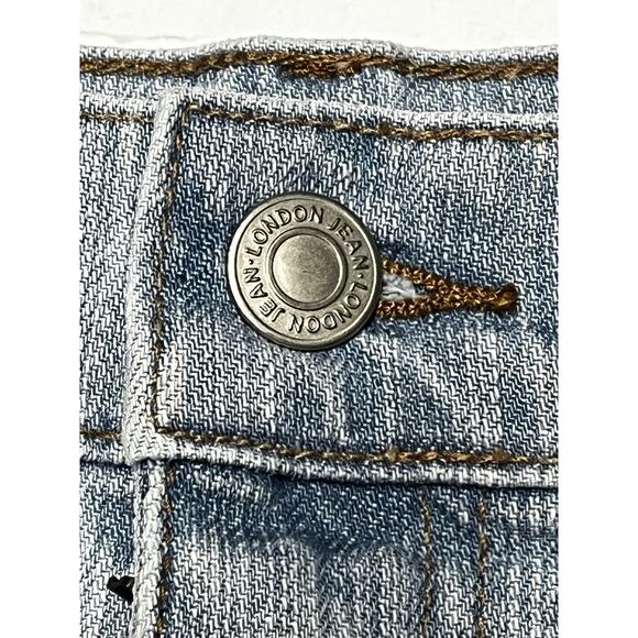 London Jean Mini Skirt Womens 12 Denim Ruffle Lace Boho Festival Embroidered - Picture 5 of 10